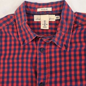 H&M LOGG Red Blue All Occasions Ling Sleeve Checkered Shirt Men Size L